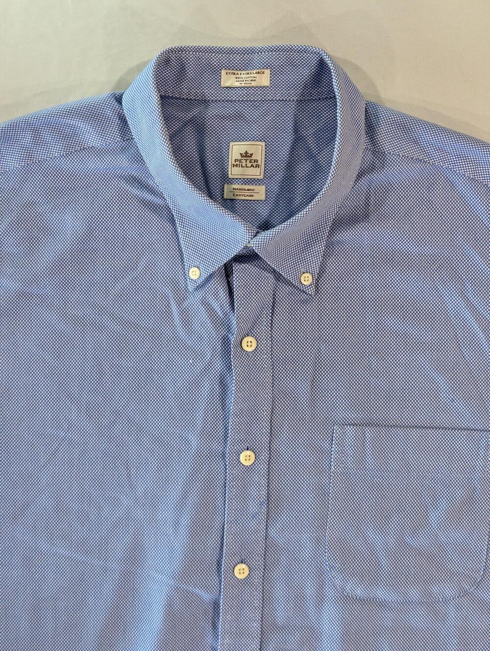 Peter Millar Shirt Mens 2XL Blue Nanoluxe Easycare Long Sleeve Button Down